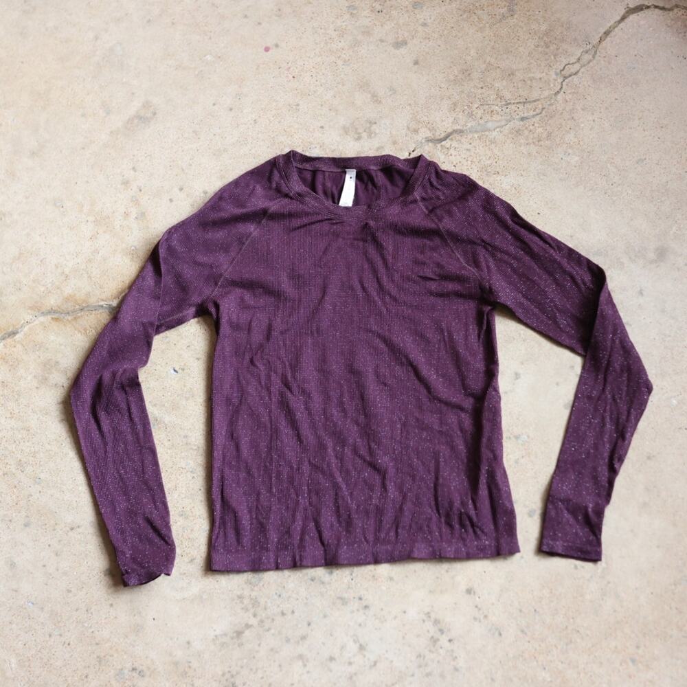 Athleta Momentum Shimmer Long Sleeve Top Burgundy Wine Metallic Medium Running